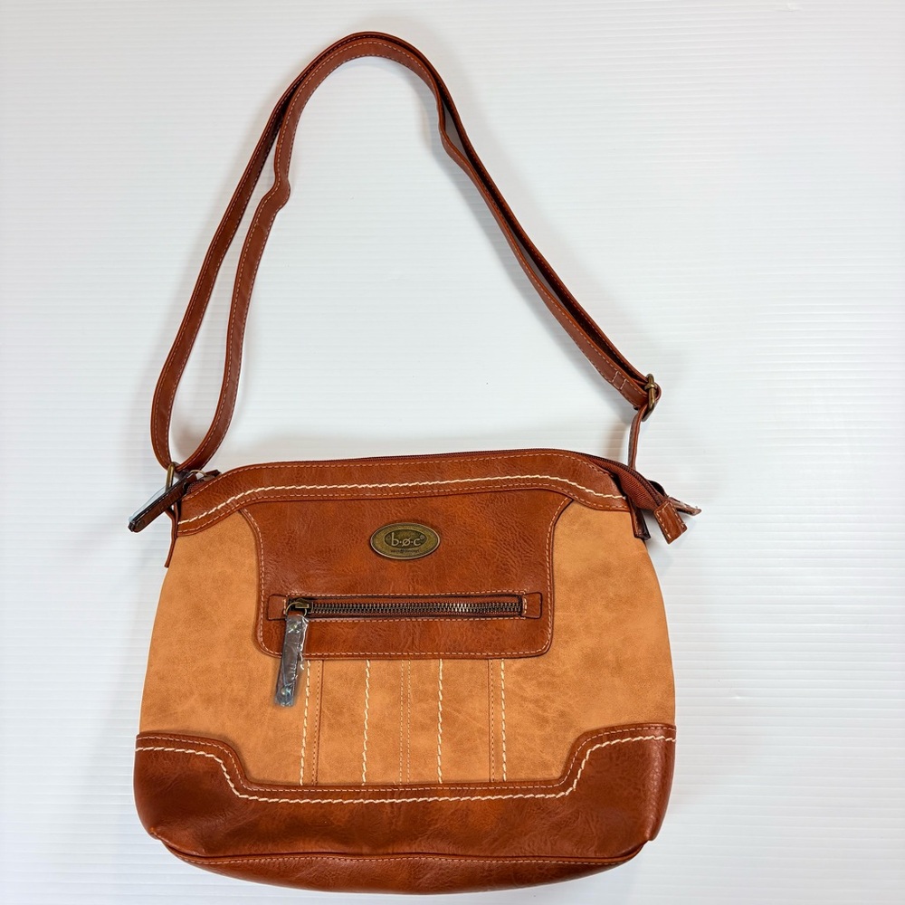 BOC Born Concept Brown Crossbody Bag Faux Leather Two Tone Double Zip Purse